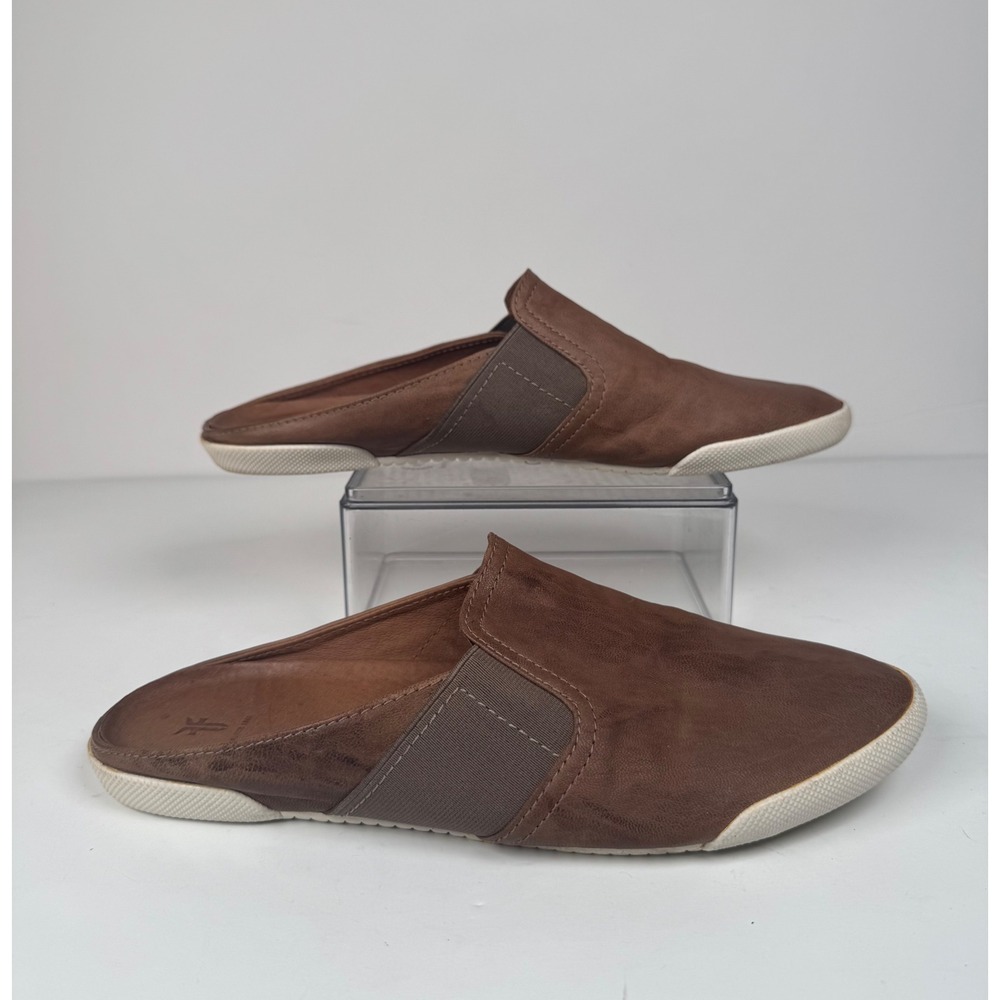 Frye Melanie Gore Mules Brown Leather Slip On Flat Casual Shoes Women's Size 9M - Picture 2 of 8